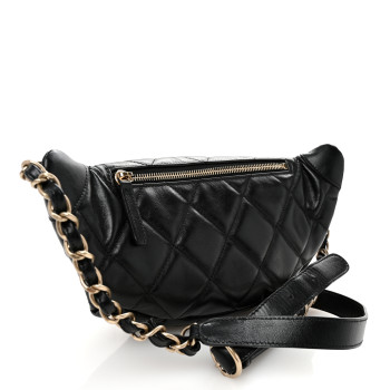 CHANEL Shiny Aged Calfskin Quilted CC Pockets Jacket Waist Belt Bag Black