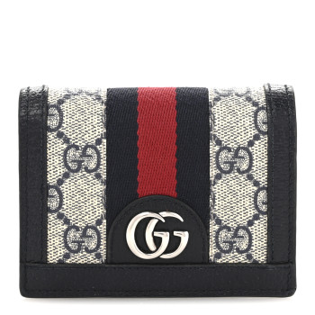 GUCCI GG Supreme Monogram Textured Dollar Calfskin Web Ophidia Card Case Beige Blue