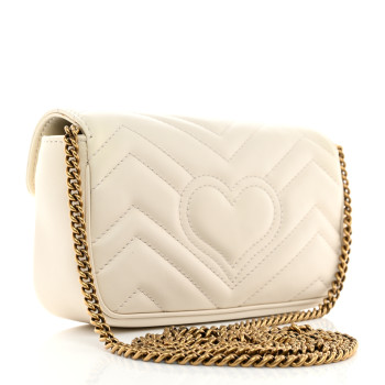GUCCI Calfskin Matelasse Super Mini GG Marmont Shoulder Bag White