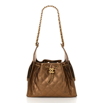 CHANEL Metallic Caviar Quilted Small Chanel 25 Handbag Bronze