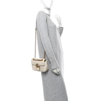 GUCCI Calfskin Matelasse Mini GG Marmont Shoulder Bag White