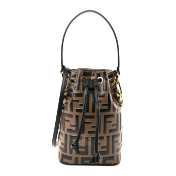 FENDI Vitello Liberty F is Fendi Bi-Color FF 1974 Embossed Mini Mon Tresor Bucket Bag Maya Black