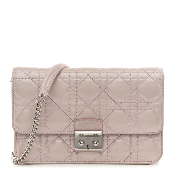 CHRISTIAN DIOR Metallic Lambskin Cannage Miss Dior Promenade Pouch Pink