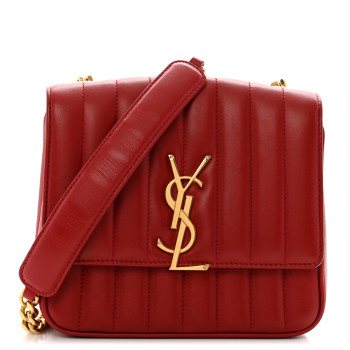 SAINT LAURENT Lambskin Matelasse Monogram Medium Vicky Chain Bag Rouge Eros