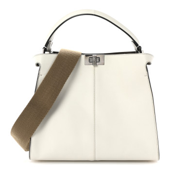 FENDI Vitello Seta Glazed Fabric FF 1974 Medium Peekaboo X-Lite Latte Mogano Panna
