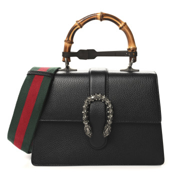 GUCCI Dollar Calfskin Crystal Web Medium Dionysus Bamboo Top Handle Bag Black Black Diamond