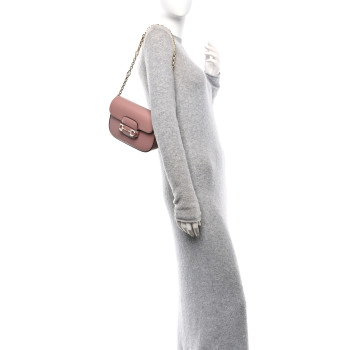 GUCCI Azalea Calfskin Crystal GG Monogram Mini Horsebit 1955 Shoulder Bag Pink
