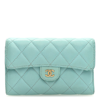 CHANEL Caviar Quilted Medium Flap Wallet Light Blue