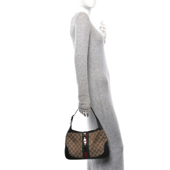 GUCCI Monogram Web Jackie O Hobo Dark Brown