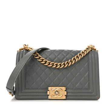 CHANEL Lambskin Quilted Medium Boy Flap Grey