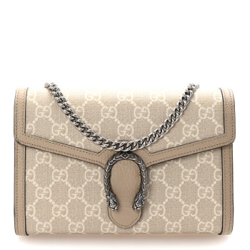 GUCCI GG Supreme Monogram Textured Dollar Calfskin Mini Dionysus Chain Wallet Beige Mystic White Oatmeal