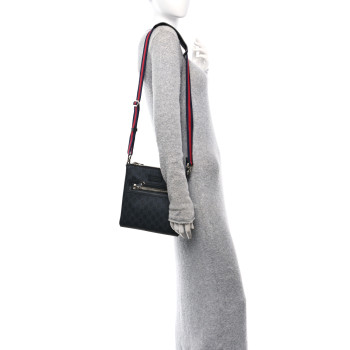 GUCCI GG Supreme Monogram Web Small Flat Messenger Bag Black Grey