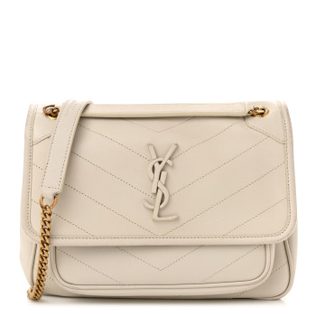 SAINT LAURENT Crinkled Calfskin Matelasse Monogram Baby Niki Chain Satchel Crema Soft