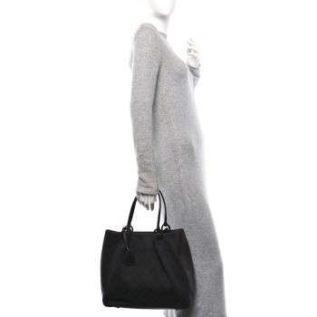 GUCCI Denim Monogram Calfskin Tote Dark Brown