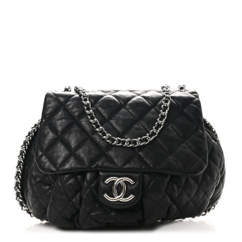 CHANEL Washed Lambskin Quilted Large Chain Around Messenger Black
