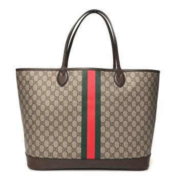 GUCCI GG Supreme Monogram Textured Dollar Calfskin Web Large Ophidia Tote Beige Ebony New Acero