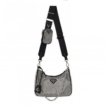 PRADA Satin Crystal Re-Edition 2005 Shoulder Bag Cristal