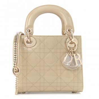 CHRISTIAN DIOR Patent Cannage Mini Lady Dior Beige