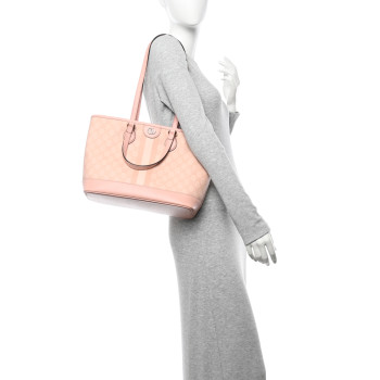 GUCCI GG Supreme Monogram Textured Dollar Calfskin Medium Ophidia Shoulder Tote Bag Rose Pink