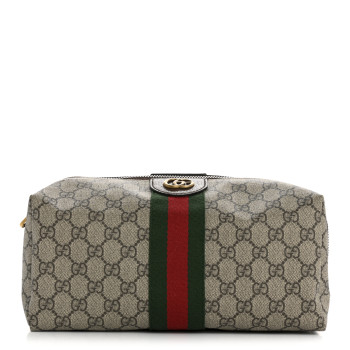 GUCCI GG Supreme Monogram Web Ophidia Toiletry Case Beige