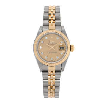 ROLEX Stainless Steel 18K Yellow Gold Diamond 26mm Oyster Perpetual Datejust Watch Champagne 69173