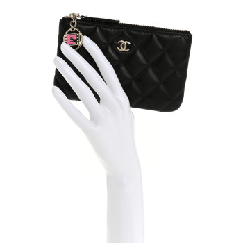 CHANEL Lambskin Quilted Small No. 5 Cosmetic Case Black