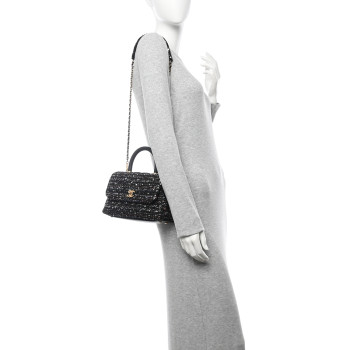 CHANEL Tweed Sequin Mini Coco Handle Flap Black