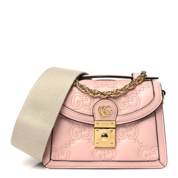 GUCCI Calfskin GG Matelasse Mini Top Handle Shoulder Bag Perfect Pink Natural