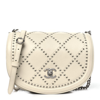 CHANEL Calfskin Coco Eyelets Small Flap Bag Ivory