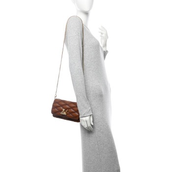 LOUIS VUITTON Lambskin Malletage Wallet On Chain GO-14 Tan