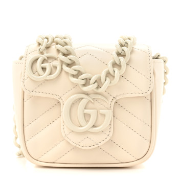 GUCCI Calfskin Matelasse Monochrome GG Marmont Chain Belt Bag Mystic White