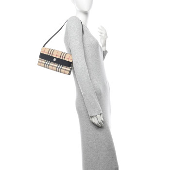 BURBERRY House Check Flap Shoulder Bag Black