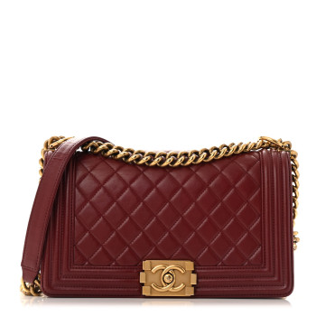 CHANEL Lambskin Quilted Medium Boy Flap Dark Red