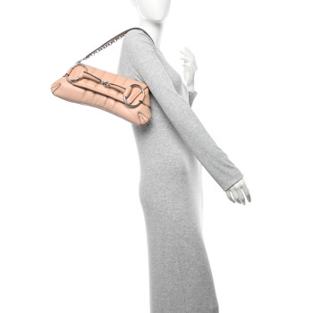 GUCCI Nappa Vertical Matelasse Medium Maxi Horsebit Chain Shoulder Bag Pink Sand