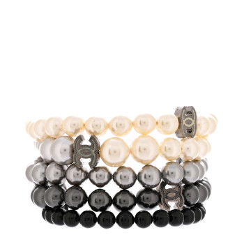 CHANEL Pearl Bead CC Multistrand Bracelet Grey Black Ivory