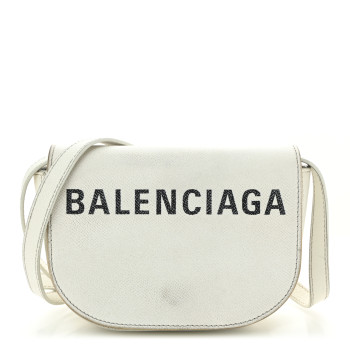 BALENCIAGA Grained Calfskin Logo Print Ville Day Bag XS White