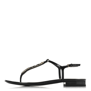 GUCCI Vernice Crystal Signoria Thong Sandals 38 Black