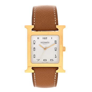 HERMES Stainless Steel Epsom 30.5mm Heure H Hour Quartz Watch Gold