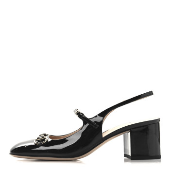 GUCCI Patent Womens Horsebit Slingback Pumps 40 Black
