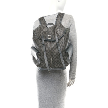 GUCCI GG Supreme Monogram Textured Dollar Calfskin Medium Ophidia Double Buckle Backpack Grey Black Graphite Grey