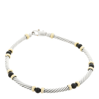 DAVID YURMAN Sterling Silver 14K Yellow Gold Onyx 3mm Metro Link Bracelet