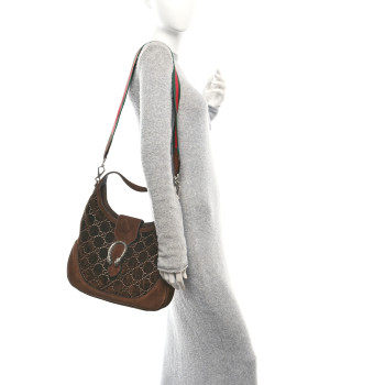GUCCI Velvet GG Monogram Web Medium Dionysus Hobo Brown