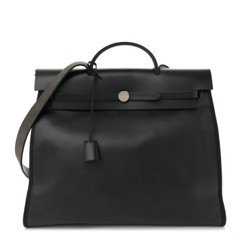 HERMES Toile H Berline Vache Hunter Herbag Zip 39 MM Black Ecru