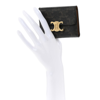 CELINE Canvas Triomphe Compact Triomphe Wallet With Coin Purse Tan