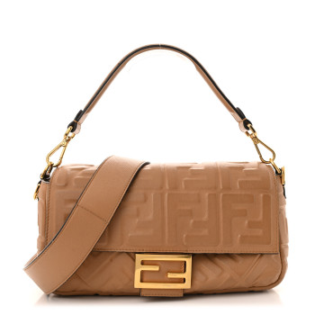 FENDI Nappa FF 1974 Embossed Baguette Miele Scuro