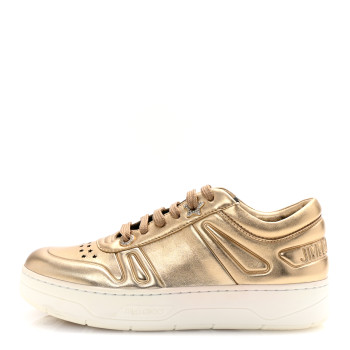 JIMMY CHOO Metallic Calfskin Hawaii/F Ier Sneakers 37.5 Gold