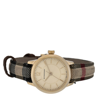 BURBERRY Stainless Steel Calfskin 26mm Classic Quartz Watch Champagne BU10201