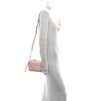 GUCCI Calfskin Matelasse Monochrome Mini GG Marmont Chain Shoulder Bag Perfect Pink