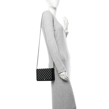 CHANEL Velvet Pearl Diamond Embellished Wallet On Chain WOC Black