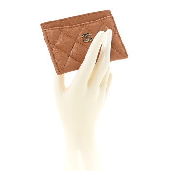 CHANEL Caviar Quilted Card Holder Brown
